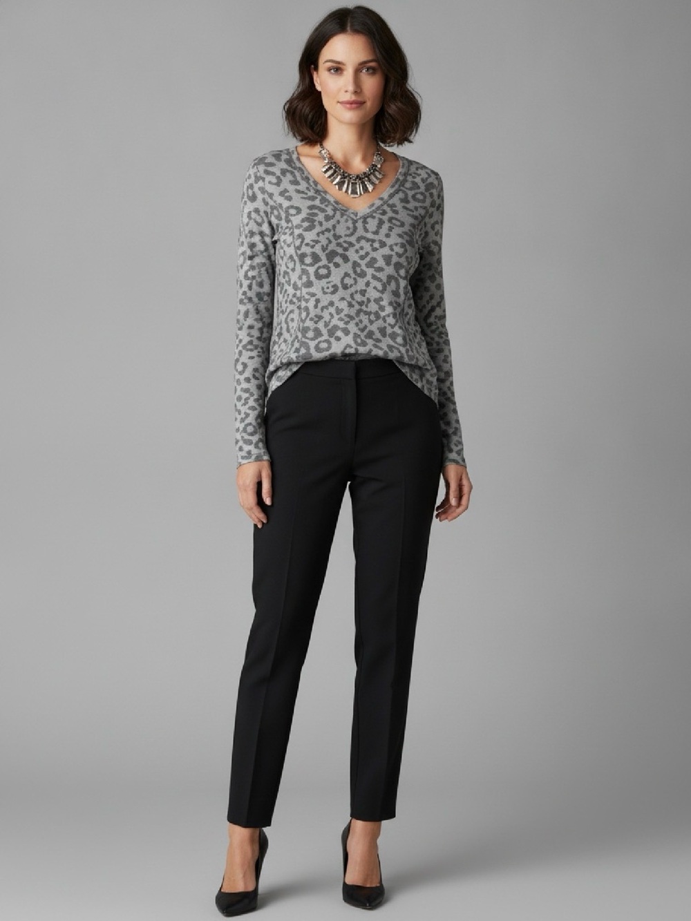 MYSTREE V-NECK SWEATER LEOPARD PRINT PULLOVER